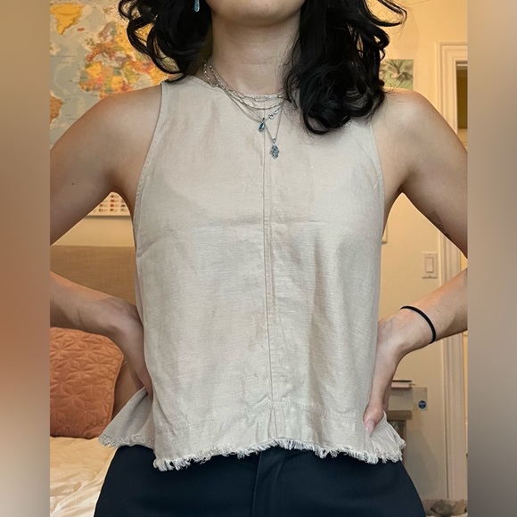 Tan Linen Wilfred Top - Picture 2 of 5